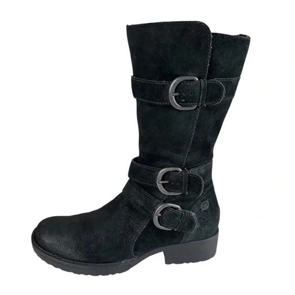Born Black Suede Leather Buckle Heeled Boots - Women’s Size 6.5 - Picture 5 of 16